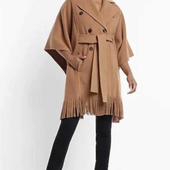 Express Fringe Belted Poncho Coat Butterscotch Camel Women Size M/L $248 - Picture 6 of 11